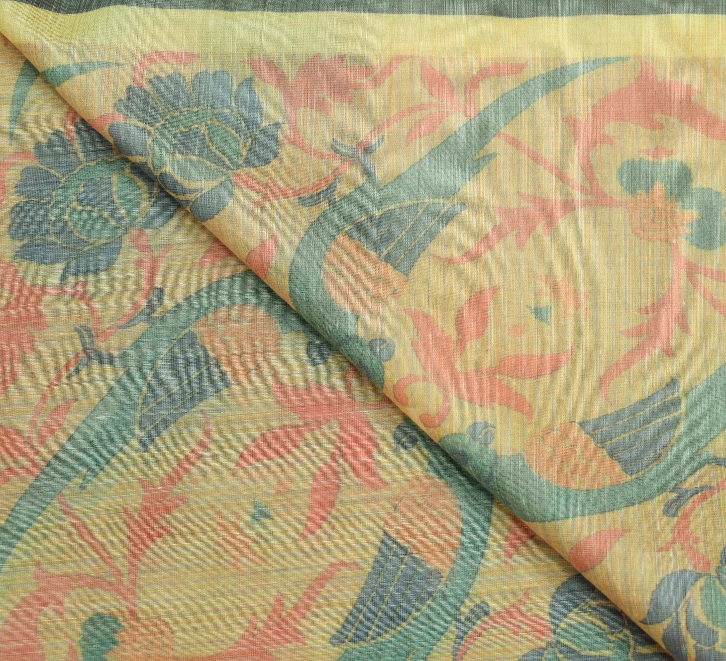 Sushila Vintage Kalamkari Printed Dupatta Art Cotton Silk Floral Bids Long Stole
