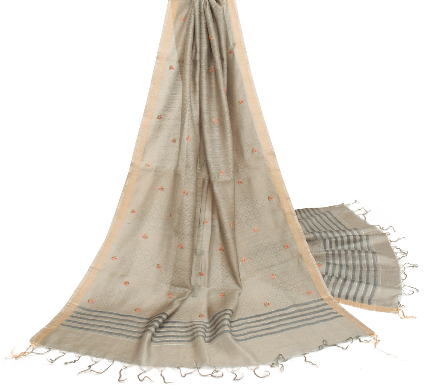 Sushila Vintage Gray Dupatta Pure Cotton Silk Printed & Embroidered Long Stole