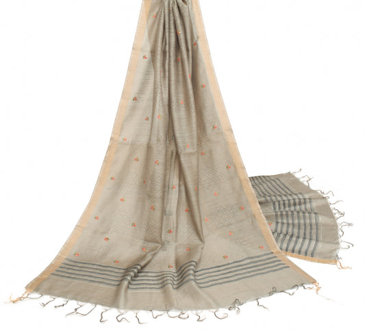 Sushila Vintage Gray Dupatta Pure Cotton Silk Printed & Embroidered Long Stole