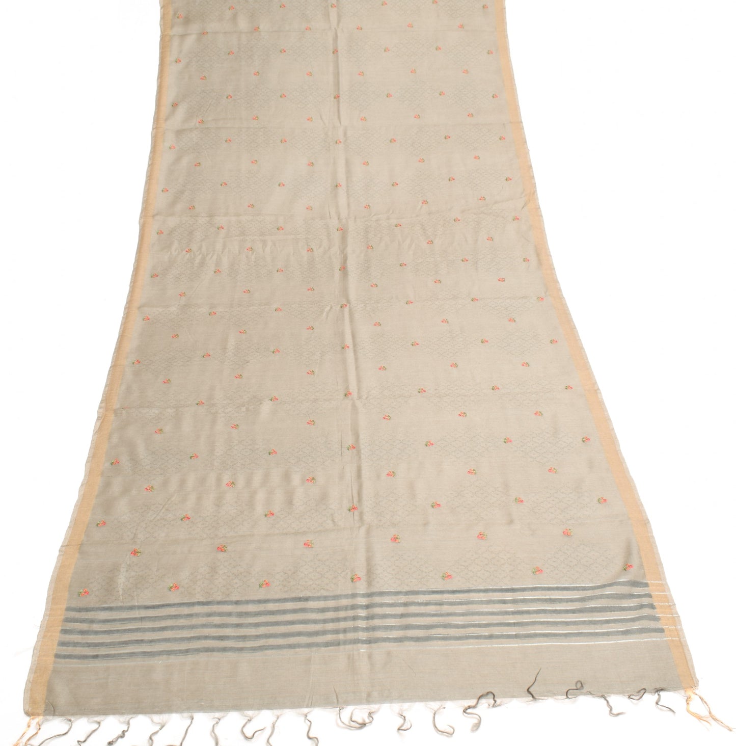Sushila Vintage Gray Dupatta Pure Cotton Silk Printed & Embroidered Long Stole