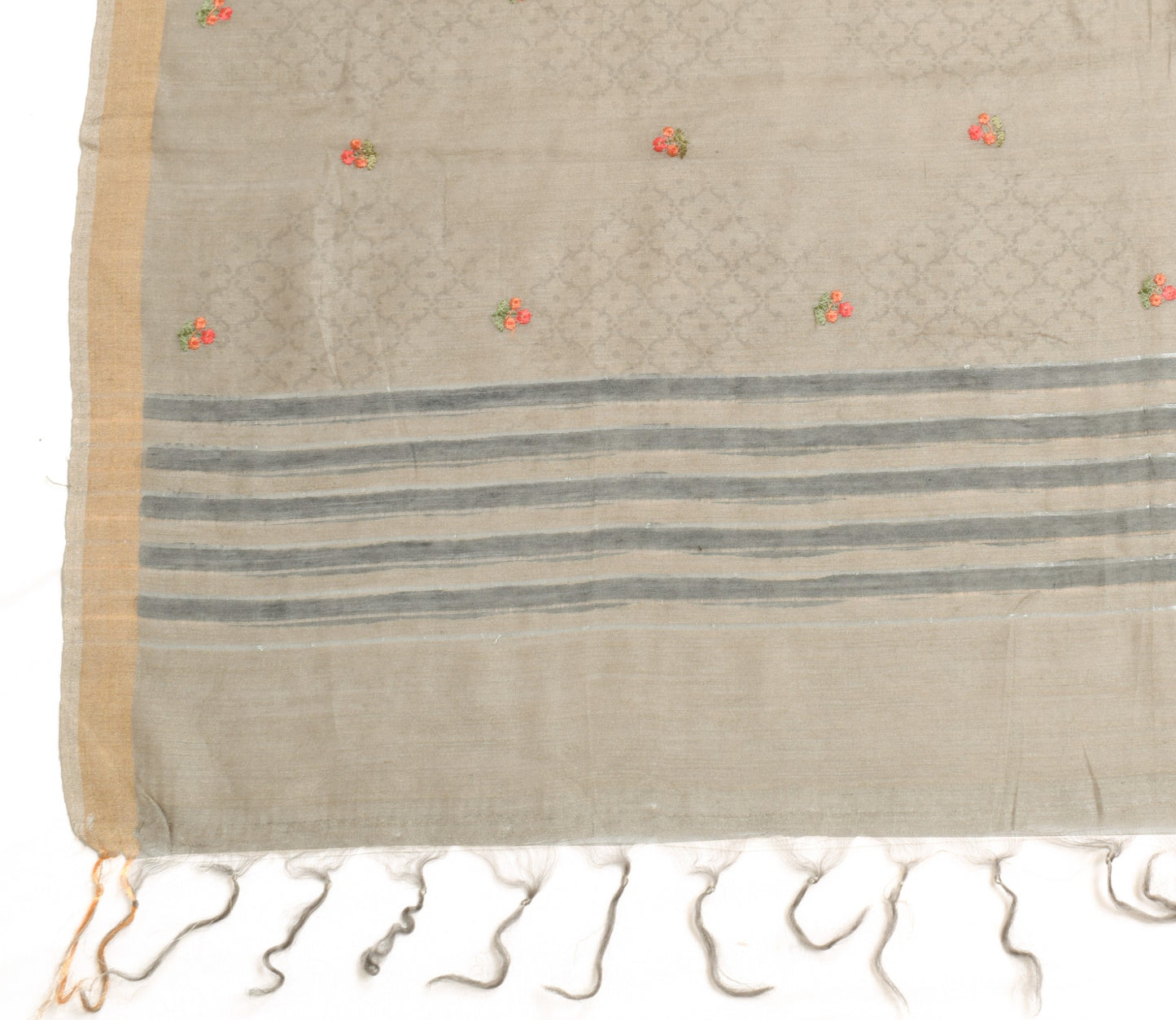 Sushila Vintage Gray Dupatta Pure Cotton Silk Printed & Embroidered Long Stole
