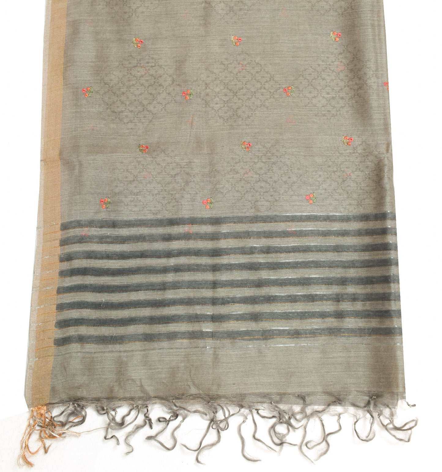 Sushila Vintage Gray Dupatta Pure Cotton Silk Printed & Embroidered Long Stole