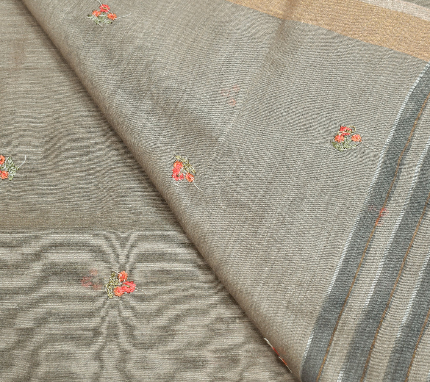 Sushila Vintage Gray Dupatta Pure Cotton Silk Printed & Embroidered Long Stole