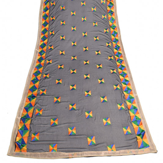 Sushila Vintage Bagh Phulkari Dupatta Art Chiffon Black Traditional Long Stole