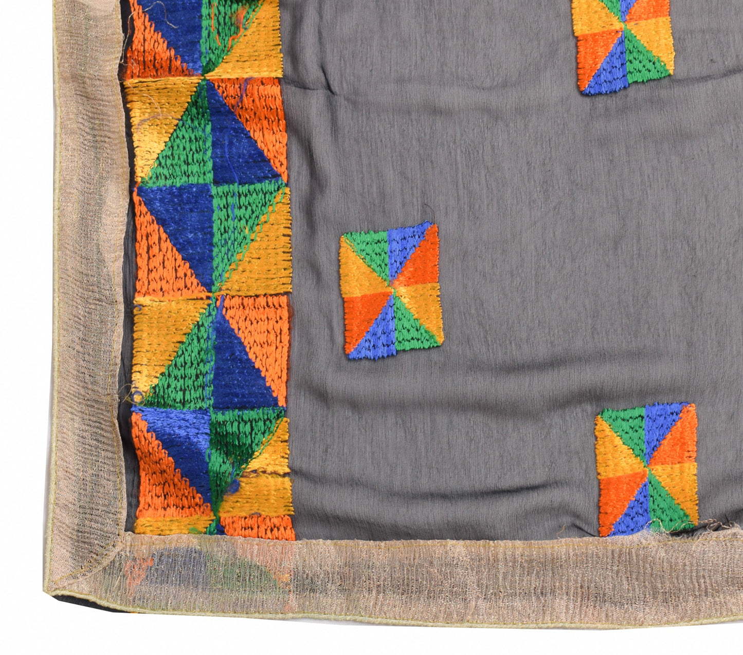 Sushila Vintage Bagh Phulkari Dupatta Art Chiffon Black Traditional Long Stole