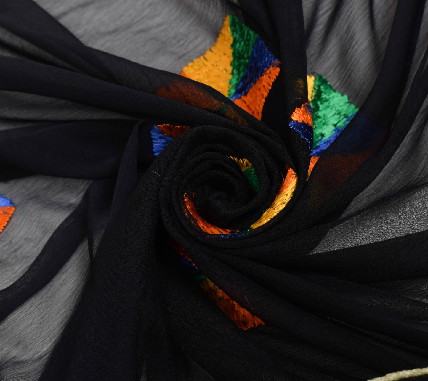 Sushila Vintage Bagh Phulkari Dupatta Art Chiffon Black Traditional Long Stole