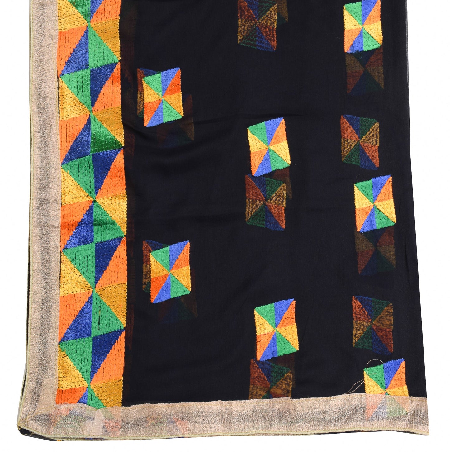 Sushila Vintage Bagh Phulkari Dupatta Art Chiffon Black Traditional Long Stole