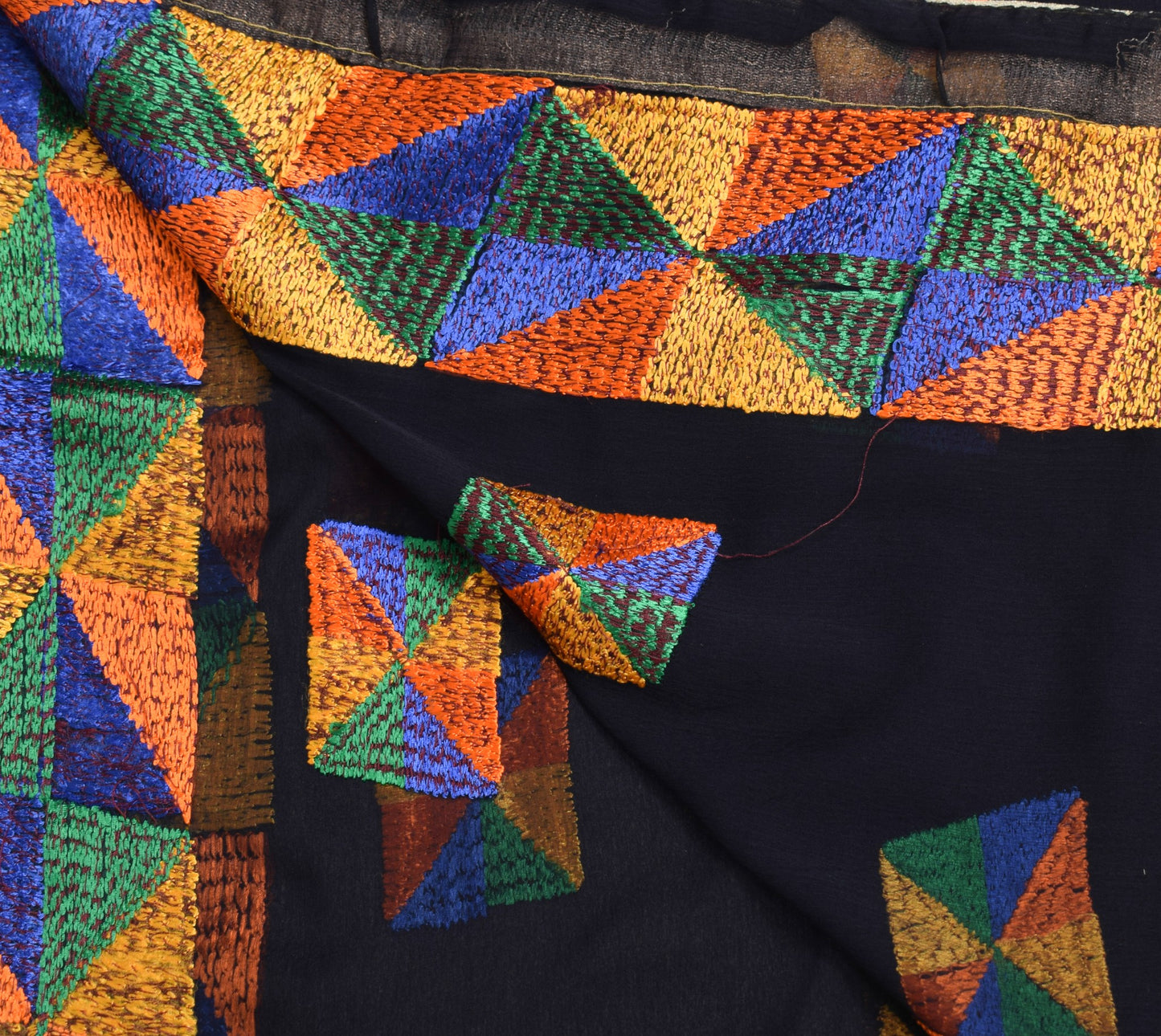 Sushila Vintage Bagh Phulkari Dupatta Art Chiffon Black Traditional Long Stole