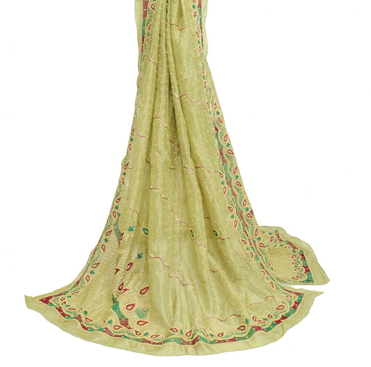 Sushila Vintage Green  Heavy Dupatta Pure Tissue Hand Beaded Zardozi Long Stole