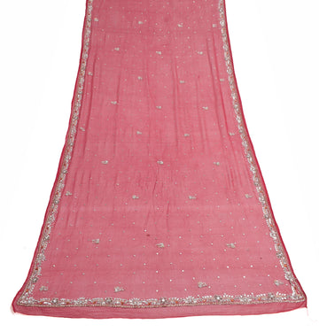 Sushila Vintage Dark Red Dupatta Pure Chiffon Silk Sequins Embellish Long Stole