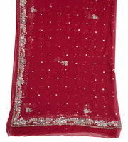 Sushila Vintage Dark Red Dupatta Pure Chiffon Silk Sequins Embellish Long Stole