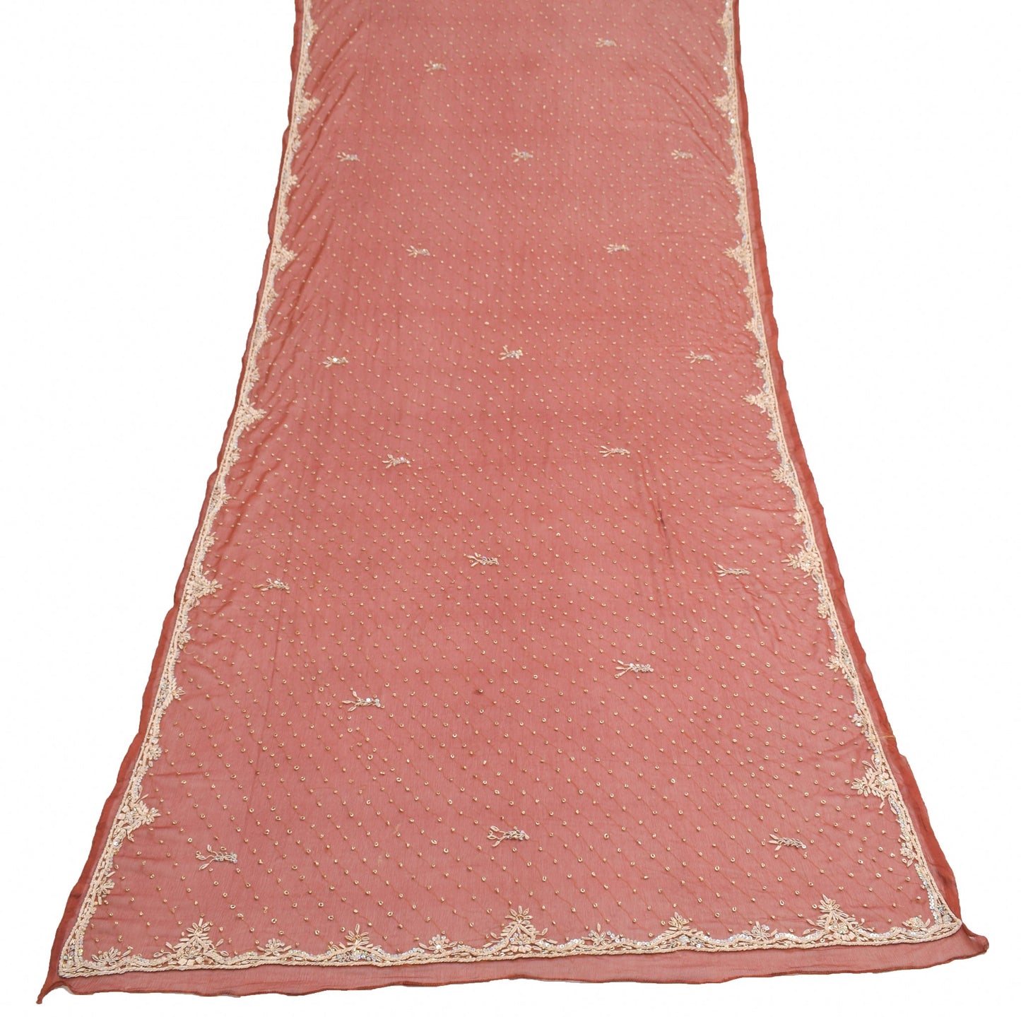 Sushila Vintage Brown Zardozi Work Dupatta Pure Chiffon Floral Ethnic Long Stole