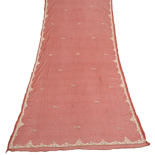 Sushila Vintage Brown Zardozi Work Dupatta Pure Chiffon Floral Ethnic Long Stole