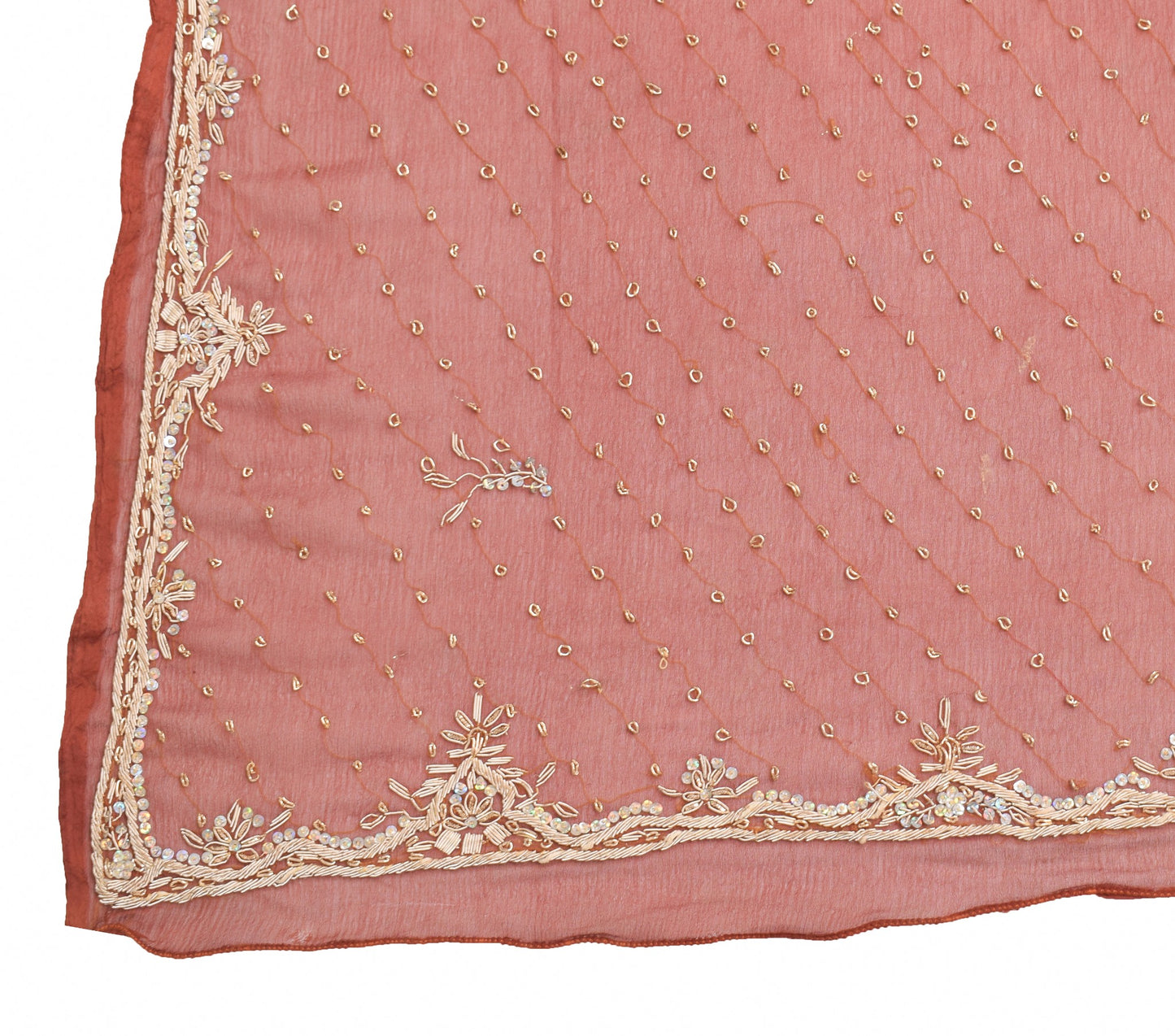 Sushila Vintage Brown Zardozi Work Dupatta Pure Chiffon Floral Ethnic Long Stole