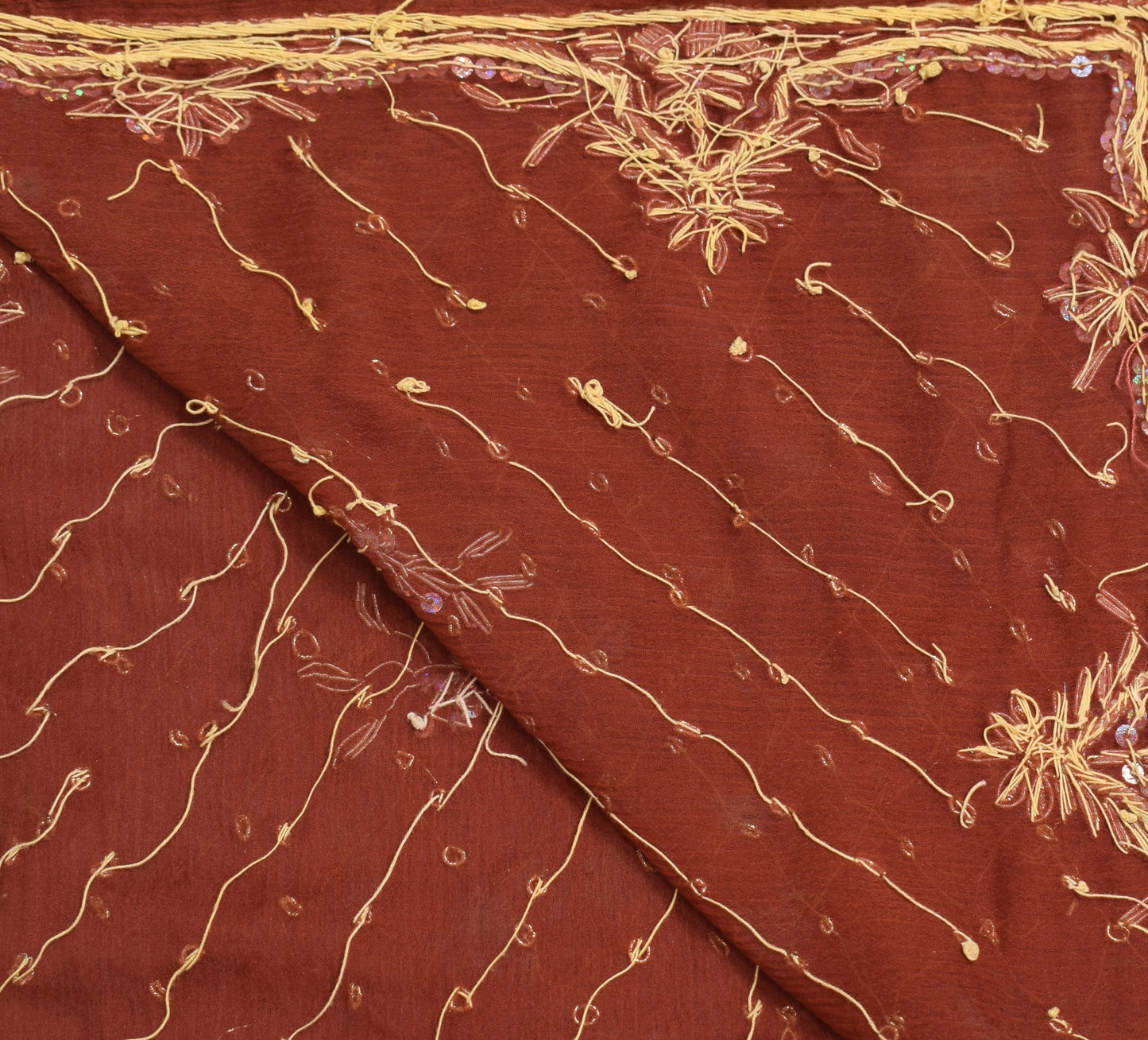 Sushila Vintage Brown Zardozi Work Dupatta Pure Chiffon Floral Ethnic Long Stole