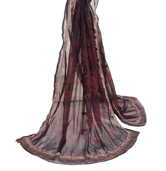 Sushila Vintage Tie-Dye Art Chiffon Dupatta Black Maroon Embroidered Long Stole