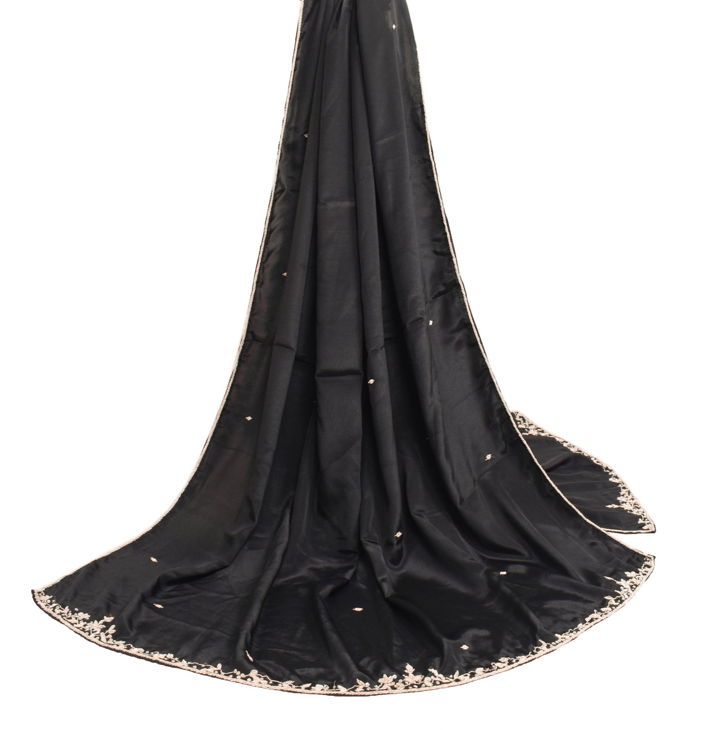 Sushila Vintage Black Zardozi Work Dupatta Art Crepe Soft Classy LongStole Hijab