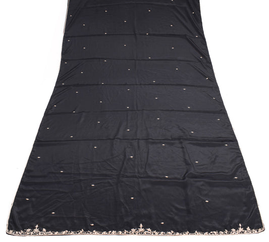 Sushila Vintage Black Zardozi Work Dupatta Art Crepe Soft Classy LongStole Hijab