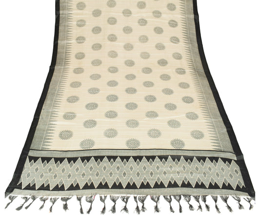 Sushila Vintage Cream Woven Dupatta Art Silk Mandala Indian Long Stole Scarves