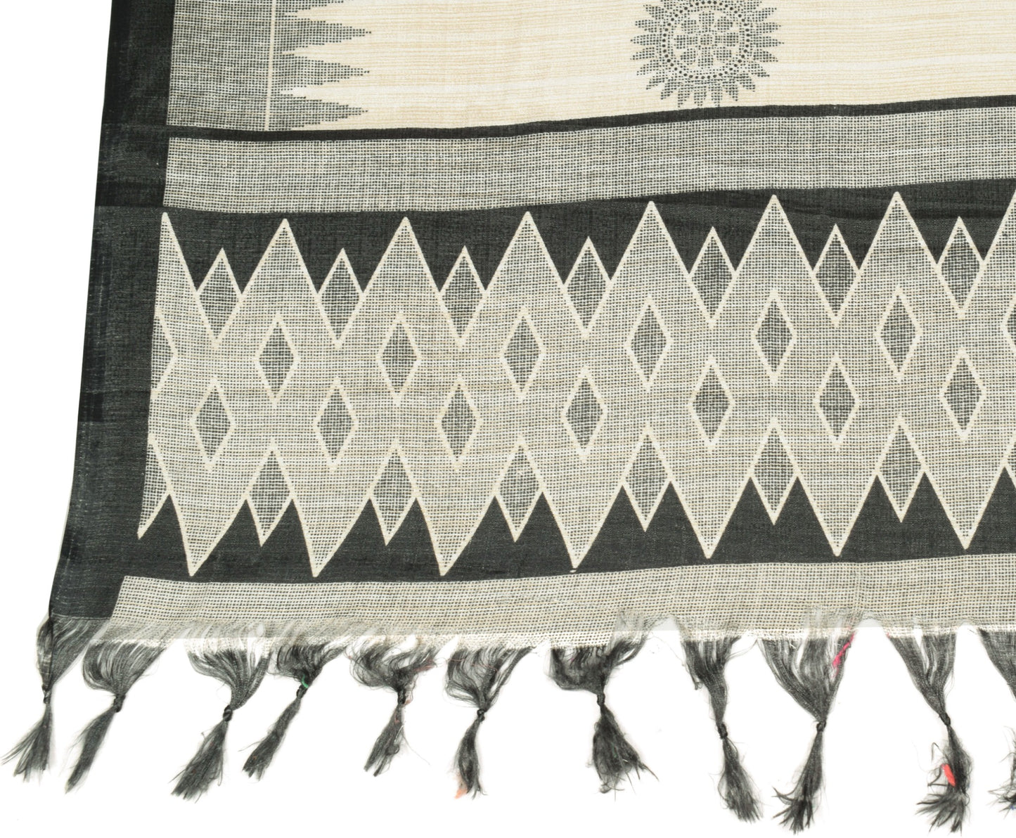 Sushila Vintage Cream Woven Dupatta Art Silk Mandala Indian Long Stole Scarves
