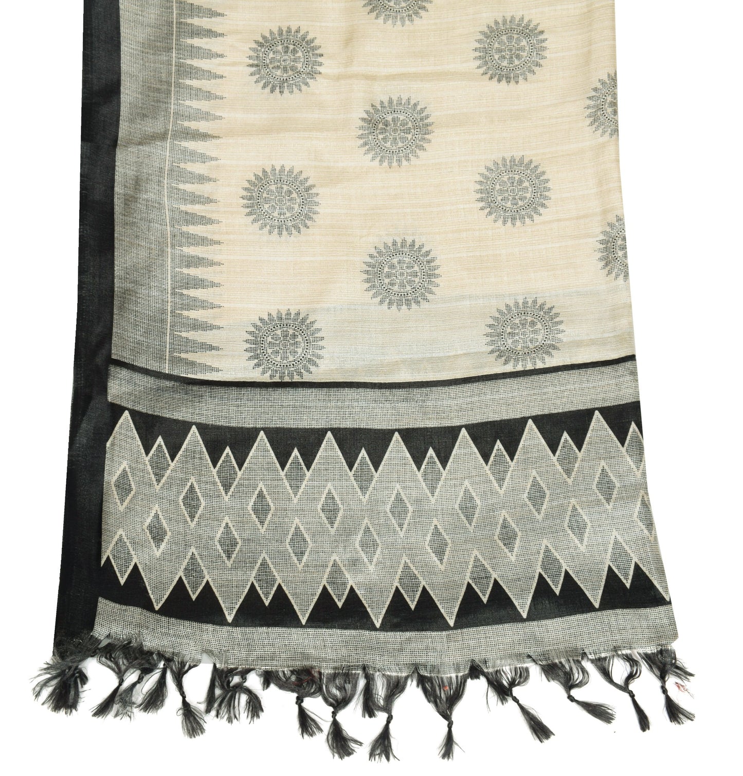 Sushila Vintage Cream Woven Dupatta Art Silk Mandala Indian Long Stole Scarves