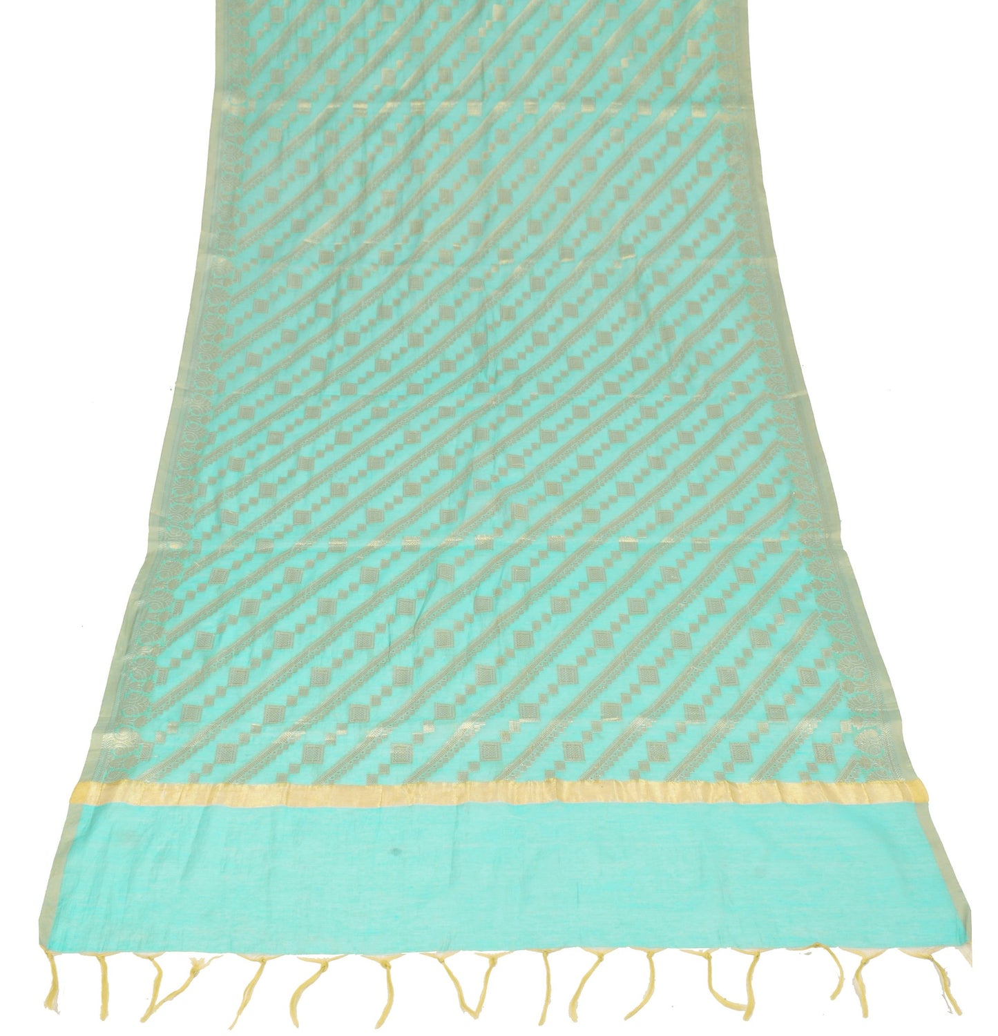 Sushila Vintage Aqua Blue Dupatta Art Cotton Silk Zari Woven Banarasi Long Stole
