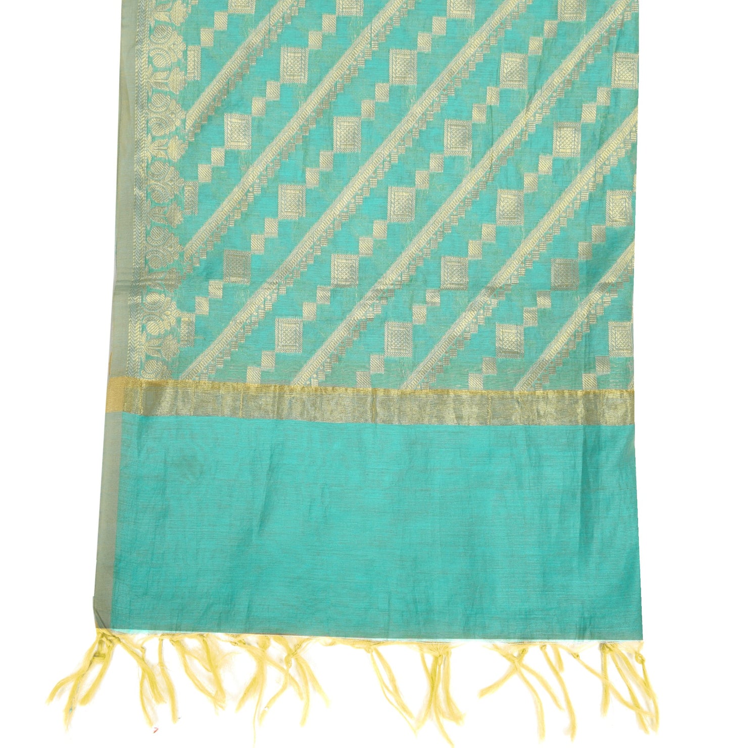 Sushila Vintage Aqua Blue Dupatta Art Cotton Silk Zari Woven Banarasi Long Stole