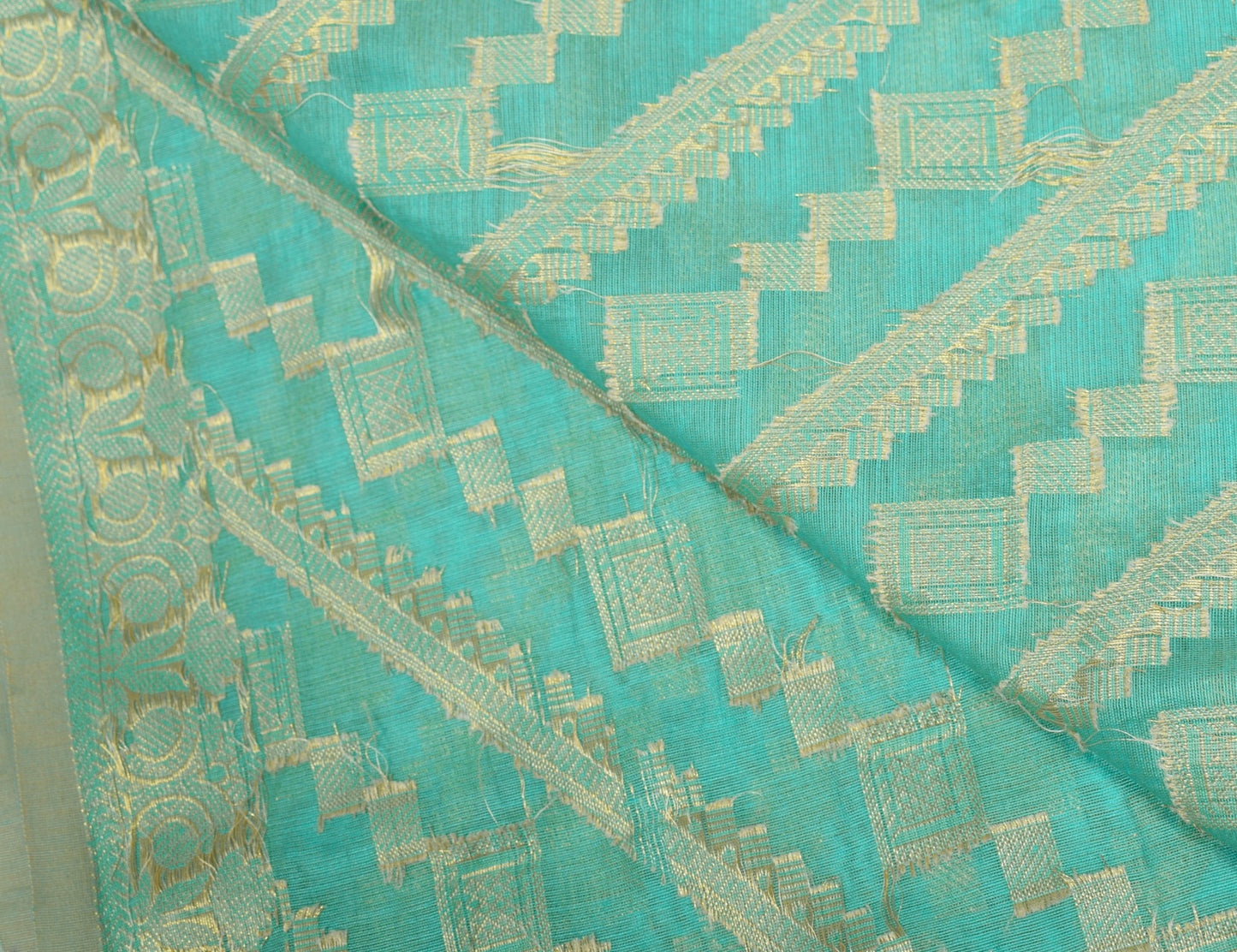 Sushila Vintage Aqua Blue Dupatta Art Cotton Silk Zari Woven Banarasi Long Stole