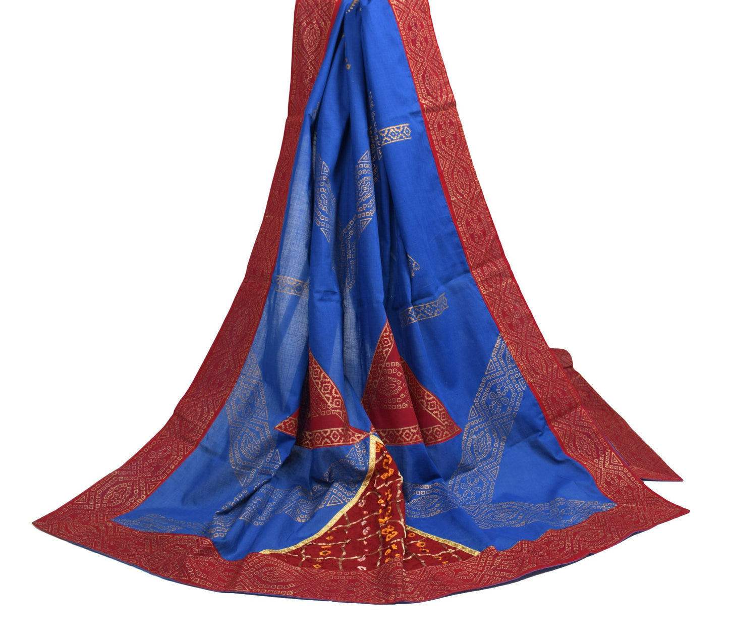 Sushila Vintage Blue Dupatta Pure Cotton Bandhani Printed Handmade Long Stole