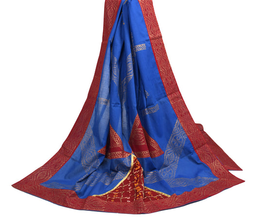 Sushila Vintage Blue Dupatta Pure Cotton Bandhani Printed Handmade Long Stole