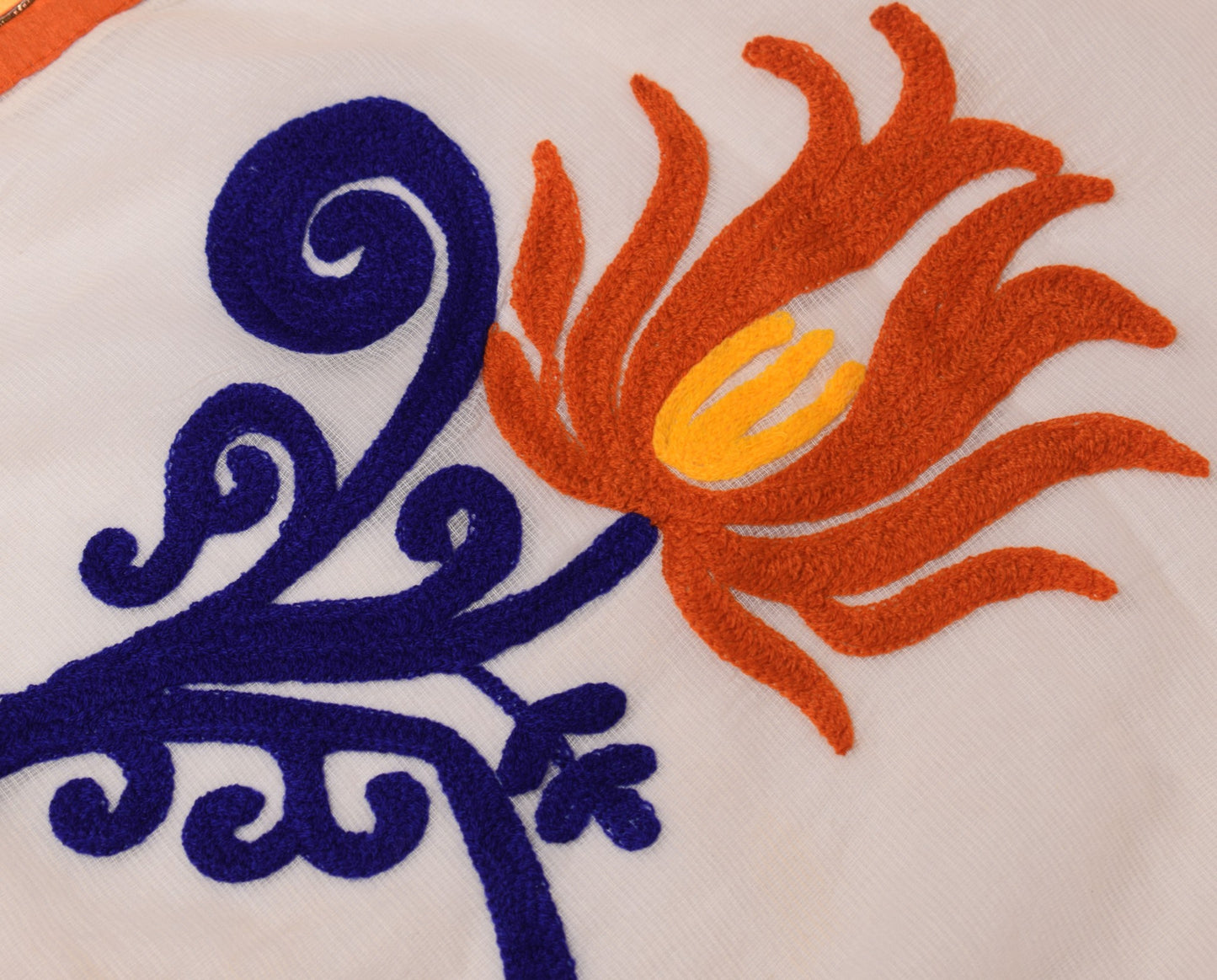Sushila Vintage White Dupatta Pure Cotton Silk Floral Embroidered Long Stole