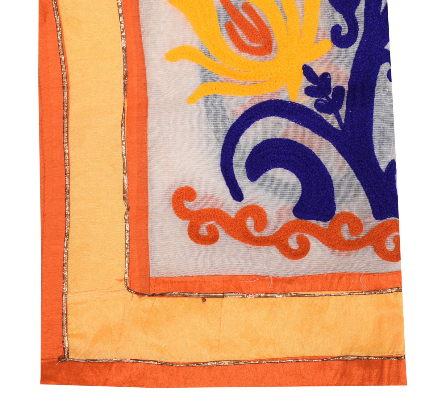 Sushila Vintage White Dupatta Pure Cotton Silk Floral Embroidered Long Stole