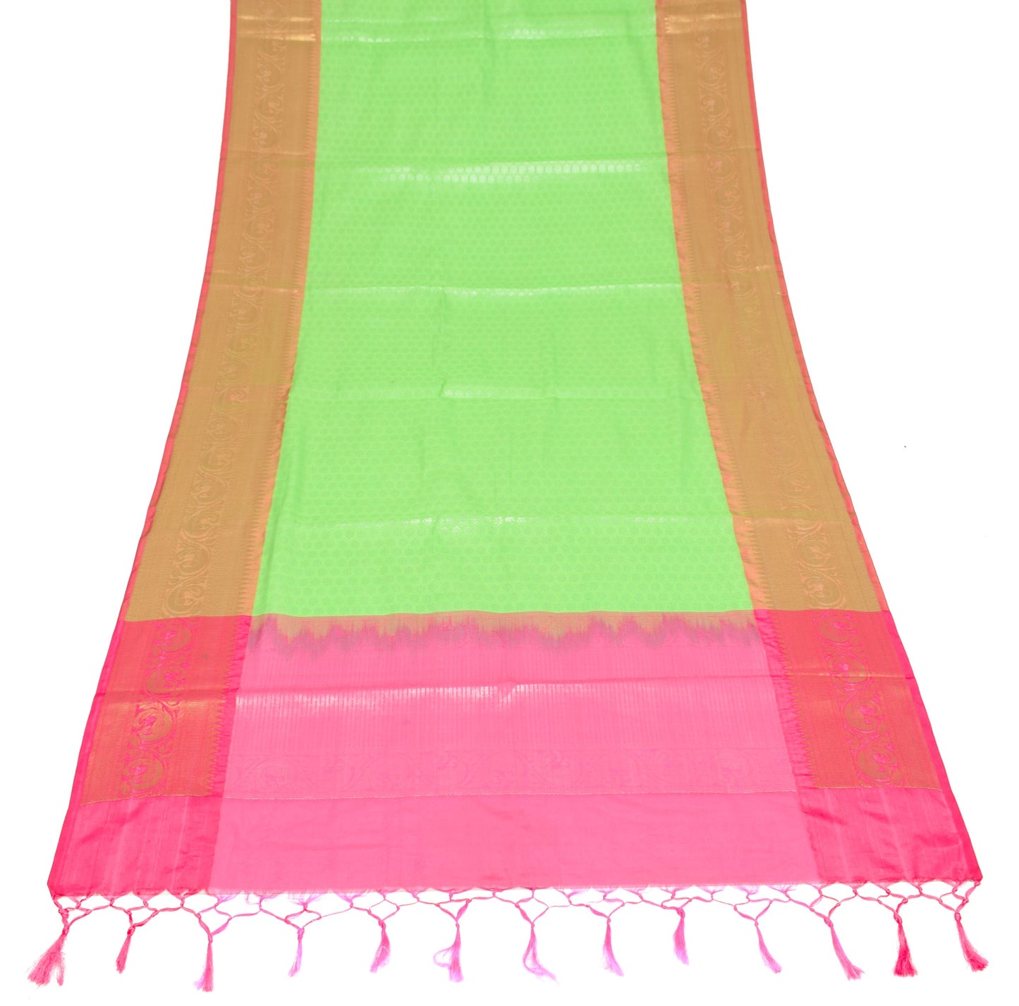 Sushila Vintage Parrot Green Dupatta Art Silk Zari Brocade Floral Indian Stole