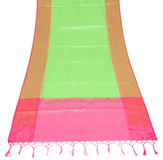 Sushila Vintage Parrot Green Dupatta Art Silk Zari Brocade Floral Indian Stole