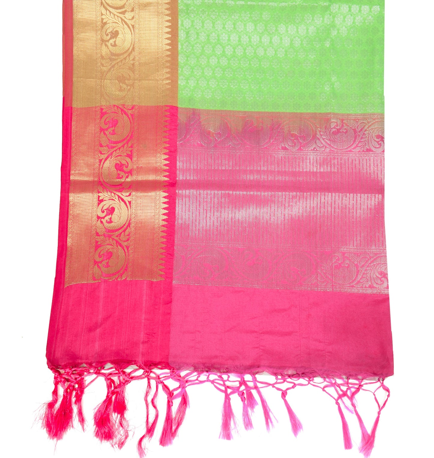 Sushila Vintage Parrot Green Dupatta Art Silk Zari Brocade Floral Indian Stole
