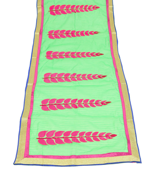 Sushila Vintage Green Dupatta Art Cotton Silk Embroidered Floral Long Stole Wrap