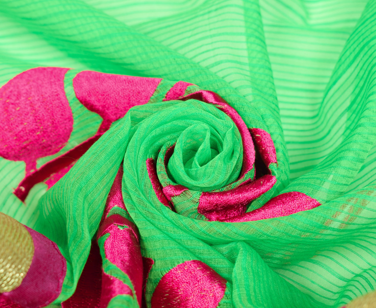Sushila Vintage Green Dupatta Art Cotton Silk Embroidered Floral Long Stole Wrap