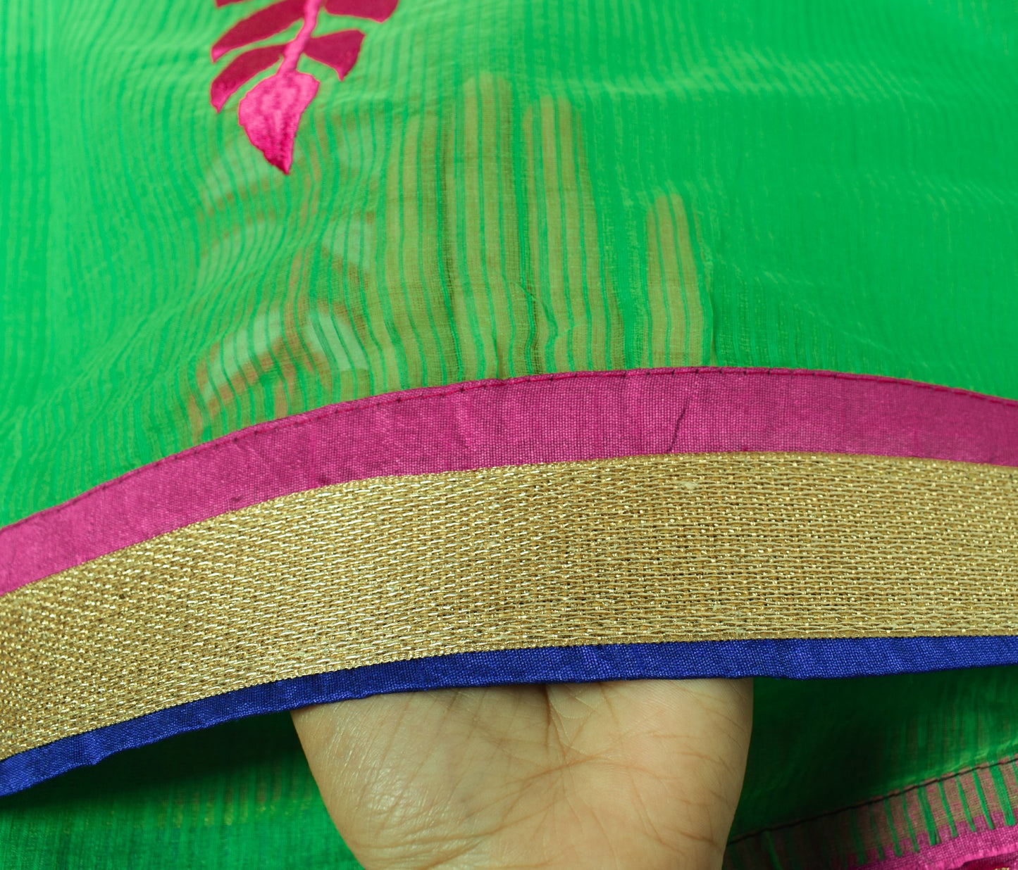 Sushila Vintage Green Dupatta Art Cotton Silk Embroidered Floral Long Stole Wrap