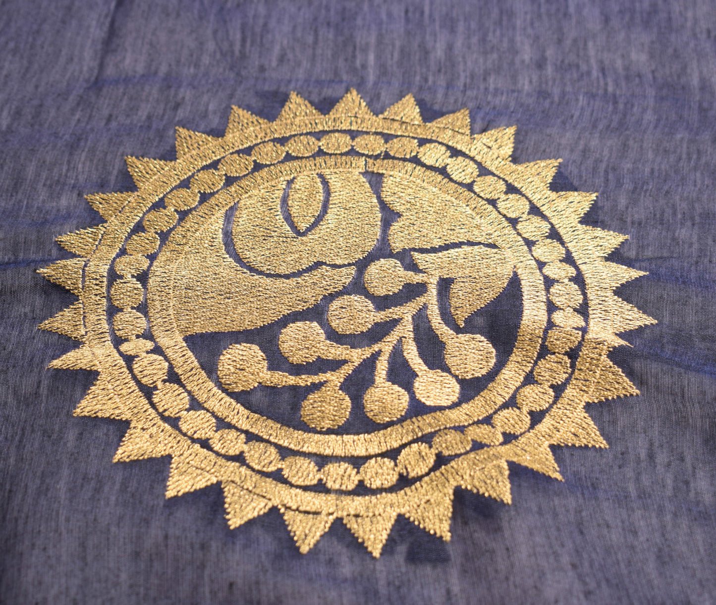 Sushila Vintage Zari Embroidered Dupatta Art Cotton Silk Floral Blue Long Stole