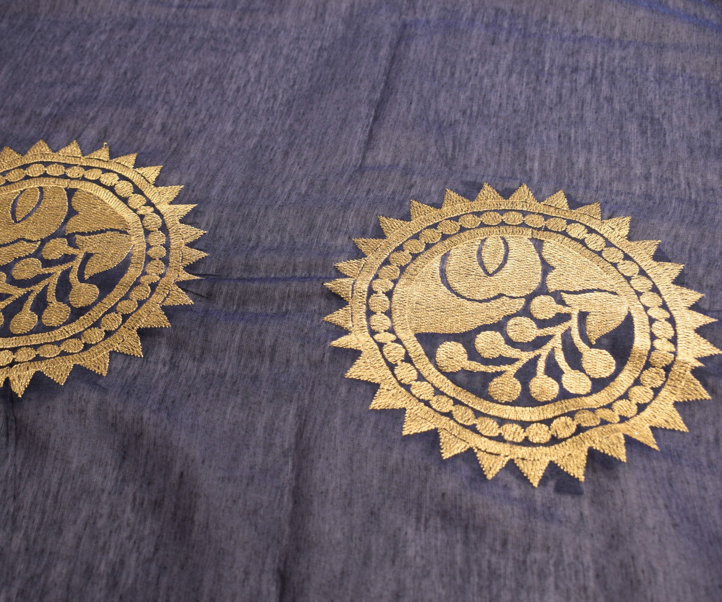 Sushila Vintage Zari Embroidered Dupatta Art Cotton Silk Floral Blue Long Stole
