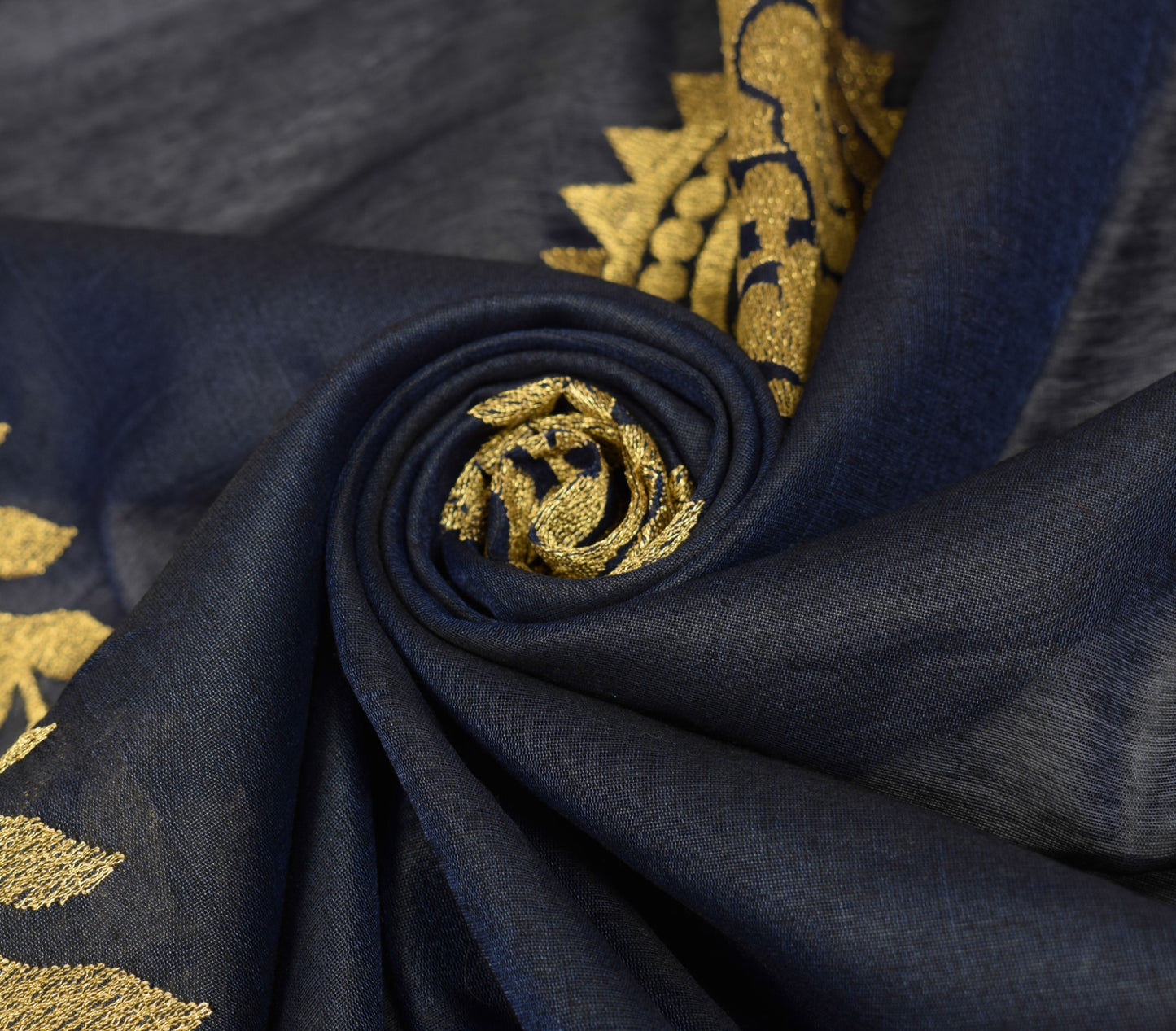 Sushila Vintage Zari Embroidered Dupatta Art Cotton Silk Floral Blue Long Stole