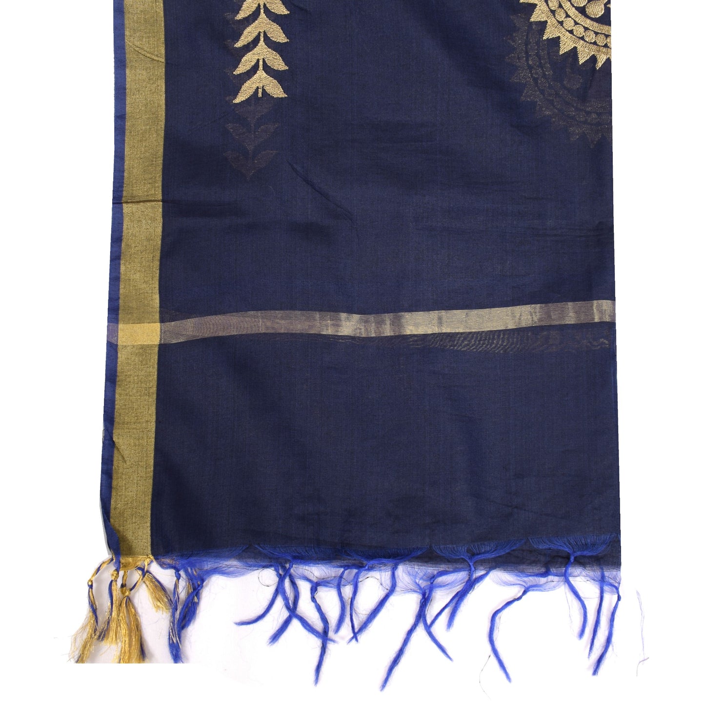Sushila Vintage Zari Embroidered Dupatta Art Cotton Silk Floral Blue Long Stole