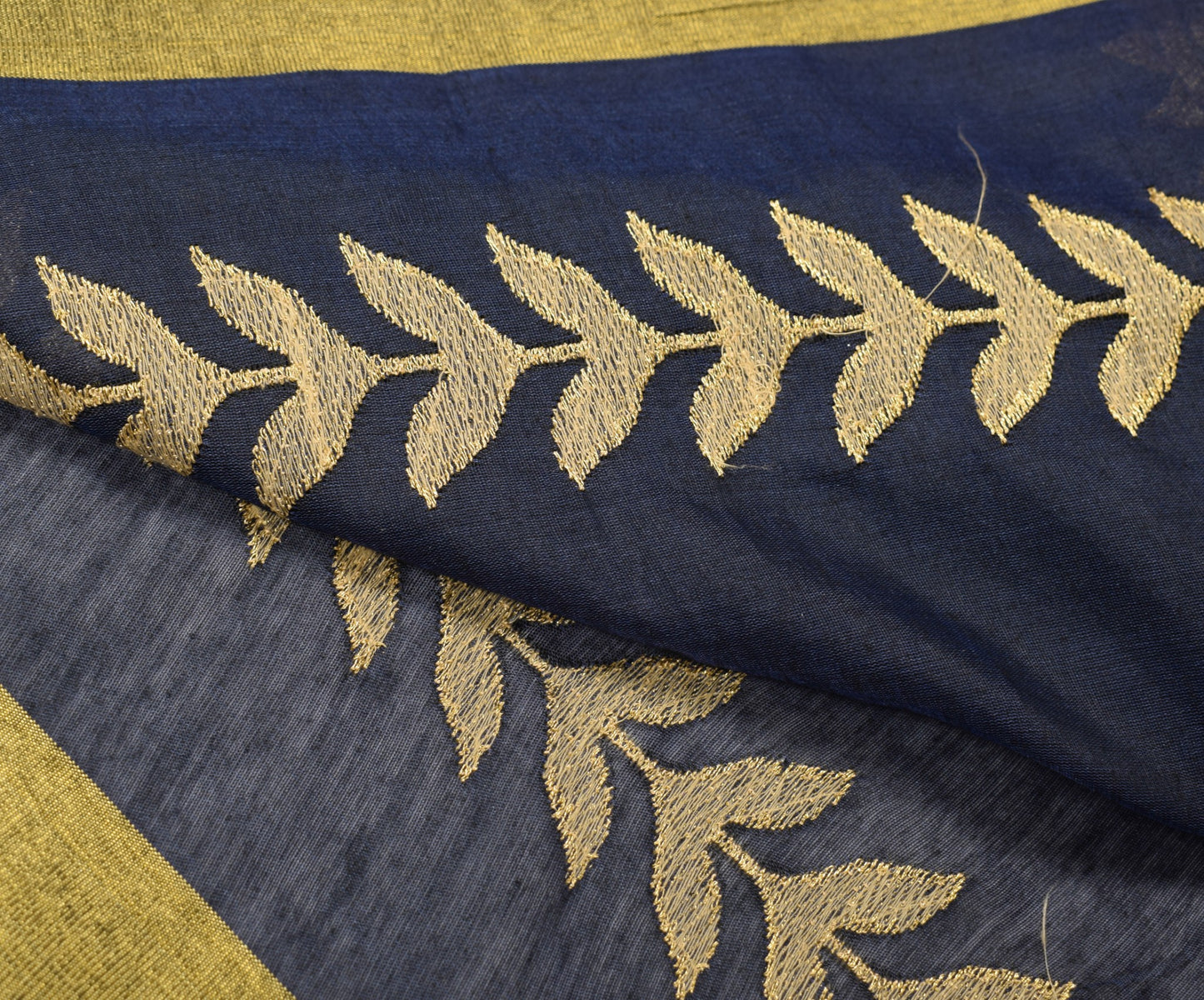 Sushila Vintage Zari Embroidered Dupatta Art Cotton Silk Floral Blue Long Stole