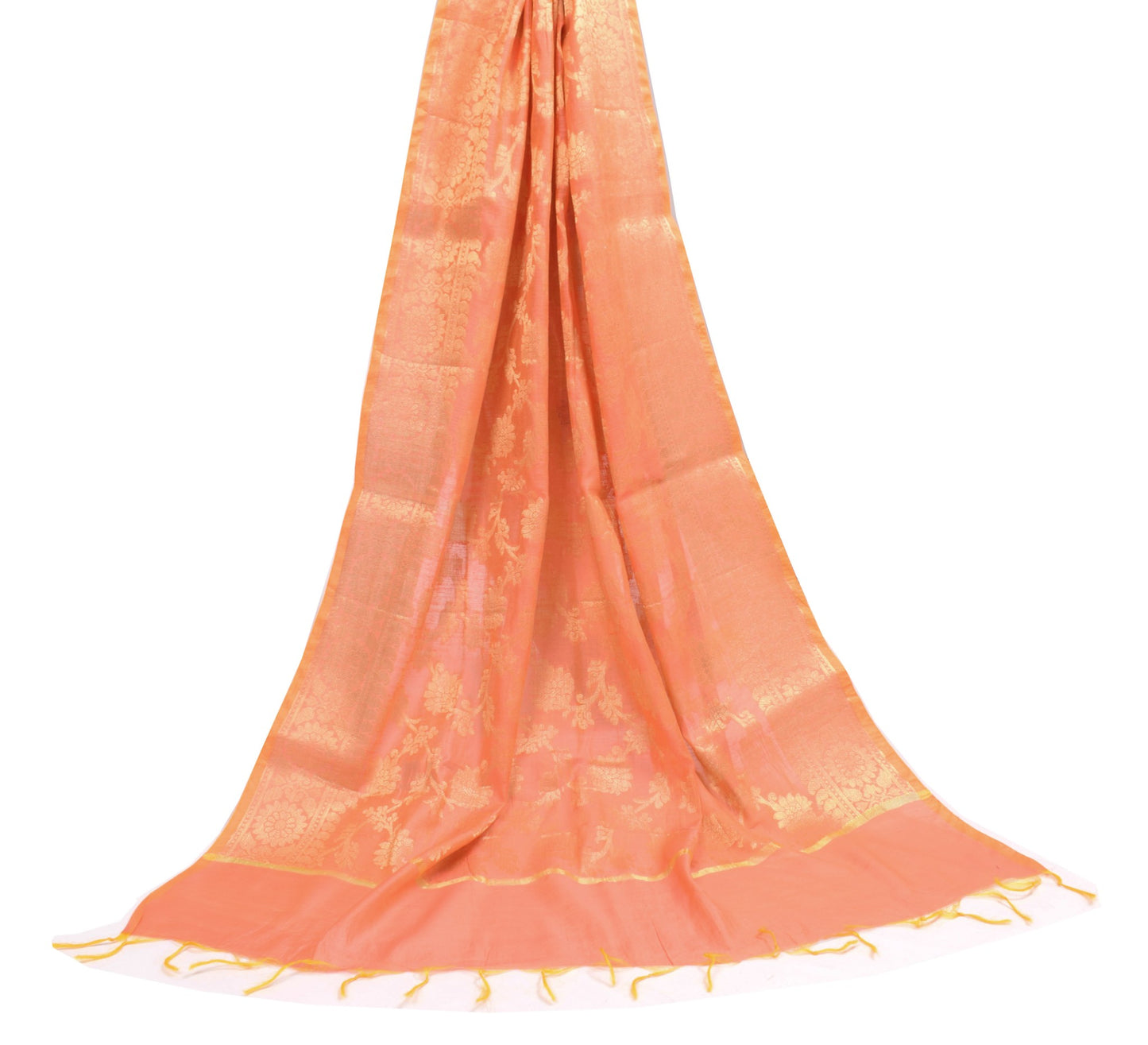Sushila Vintage Peach Banarasi Dupatta Art Cotton Silk Floral Brocade Long Stole