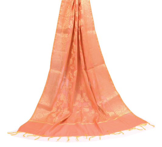 Sushila Vintage Peach Banarasi Dupatta Art Cotton Silk Floral Brocade Long Stole