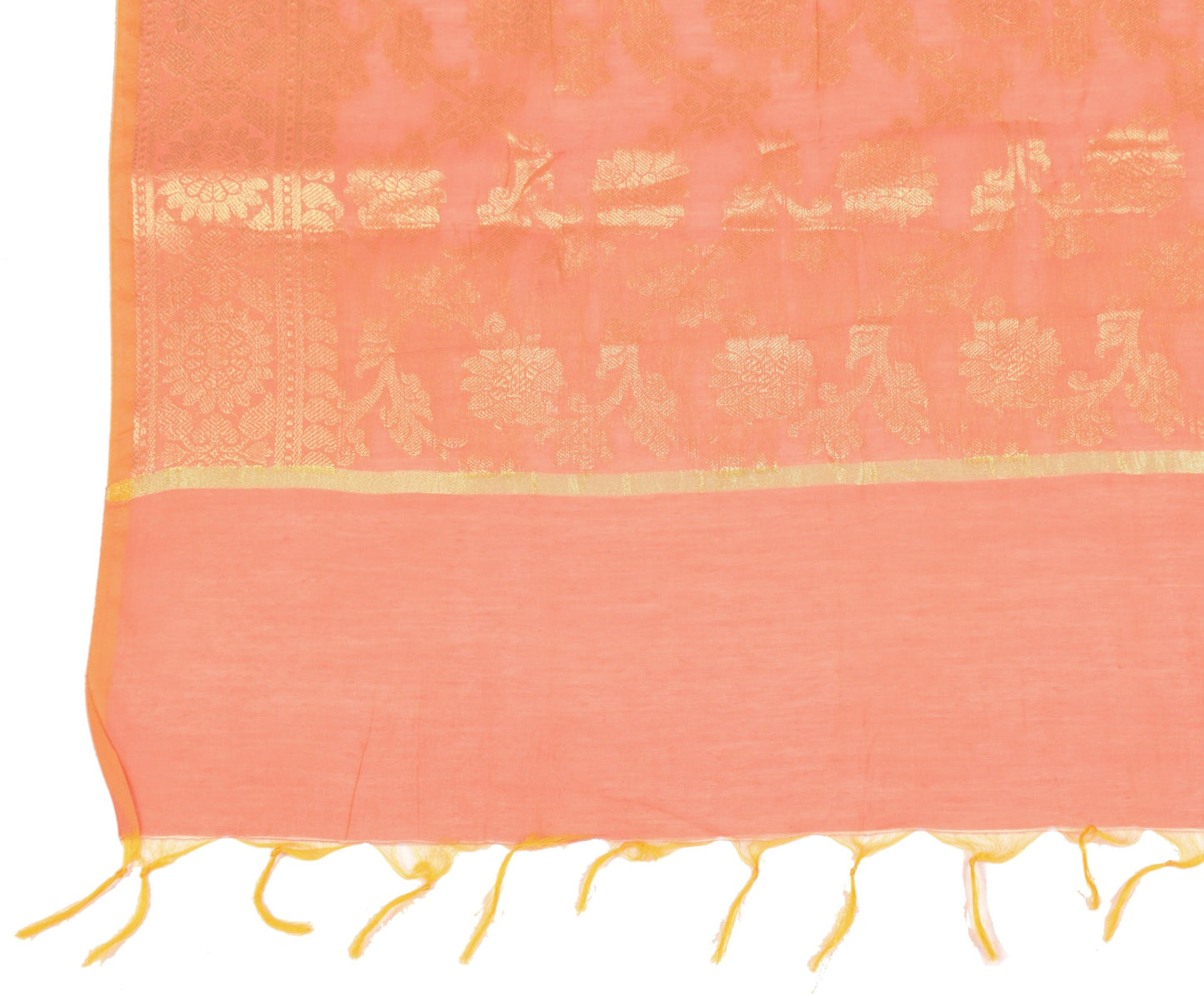 Sushila Vintage Peach Banarasi Dupatta Art Cotton Silk Floral Brocade Long Stole