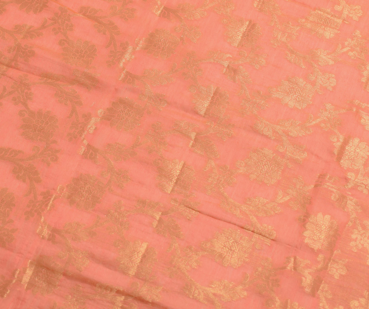 Sushila Vintage Peach Banarasi Dupatta Art Cotton Silk Floral Brocade Long Stole