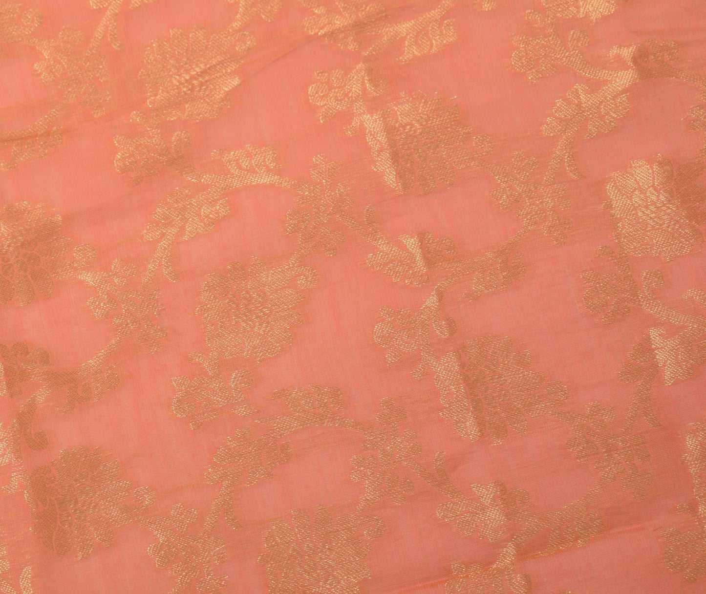 Sushila Vintage Peach Banarasi Dupatta Art Cotton Silk Floral Brocade Long Stole