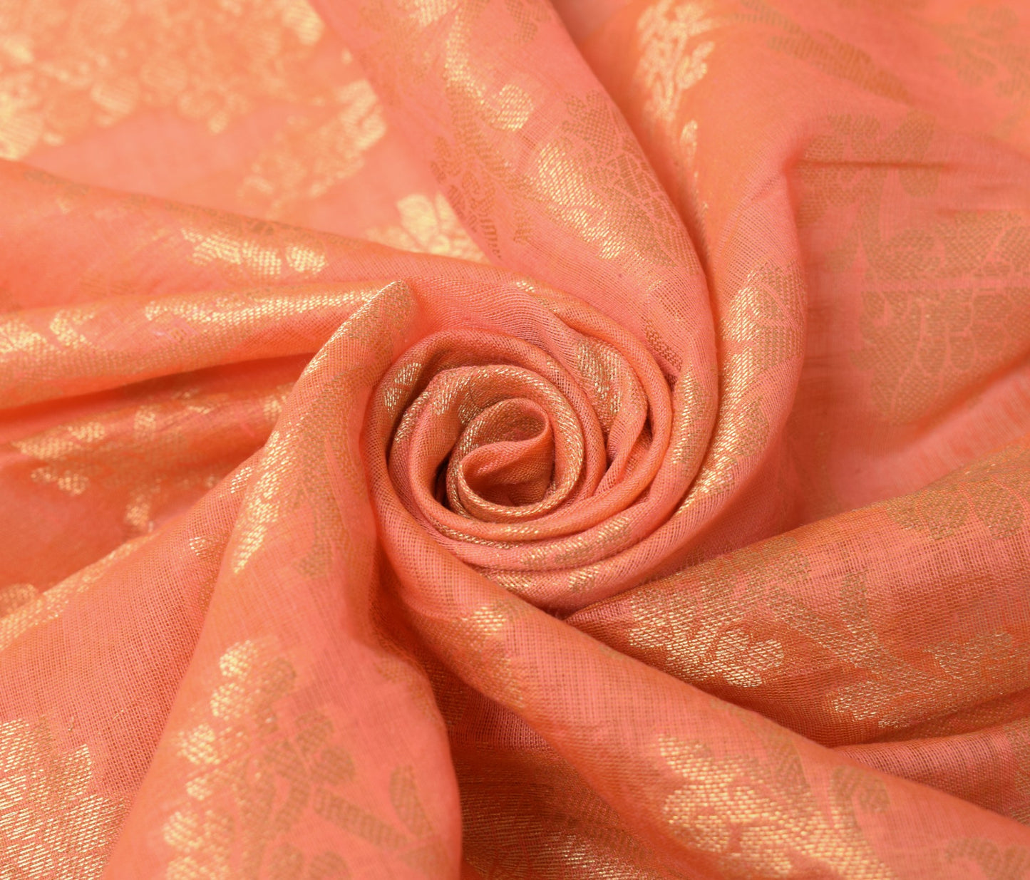 Sushila Vintage Peach Banarasi Dupatta Art Cotton Silk Floral Brocade Long Stole