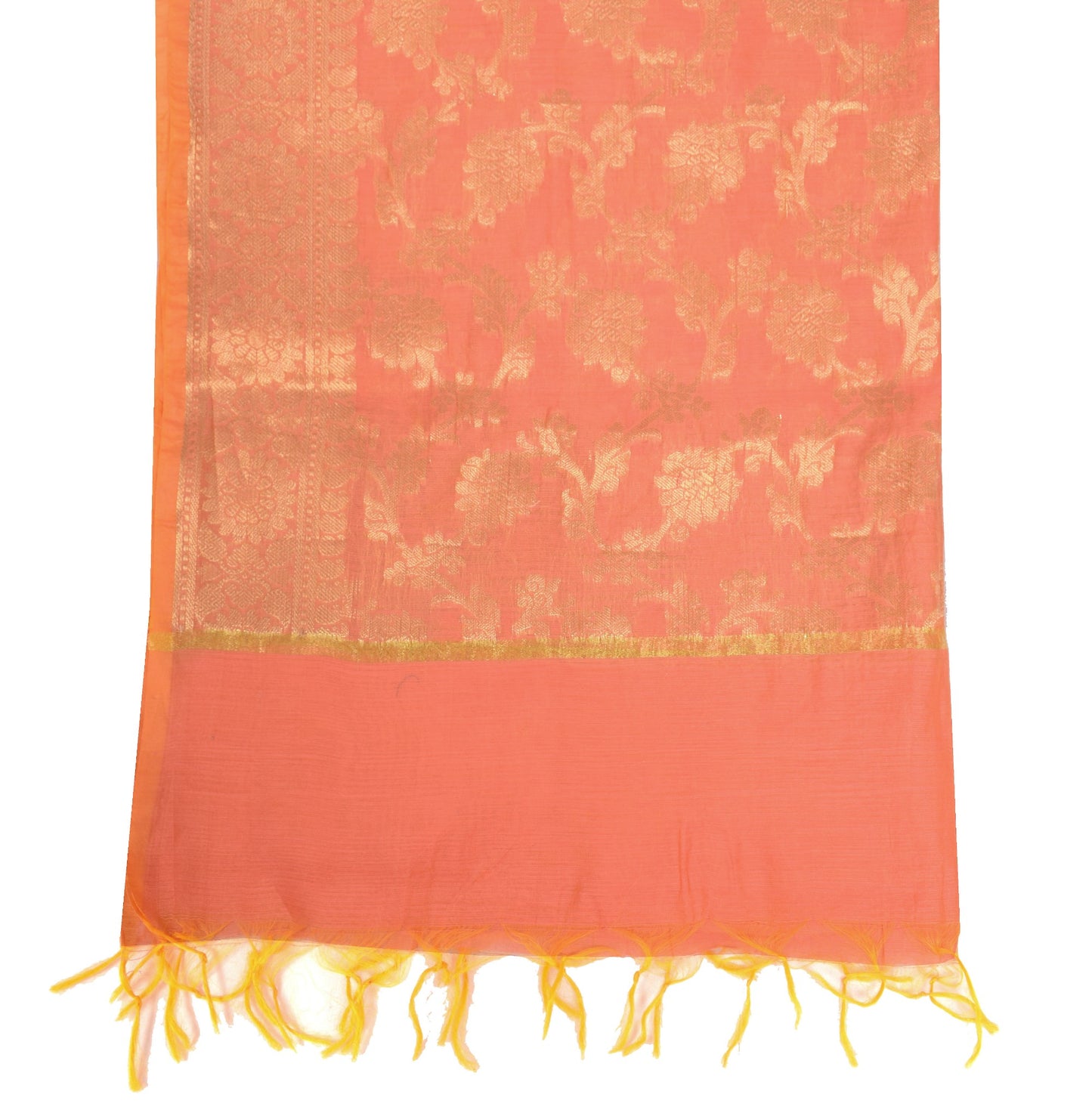 Sushila Vintage Peach Banarasi Dupatta Art Cotton Silk Floral Brocade Long Stole